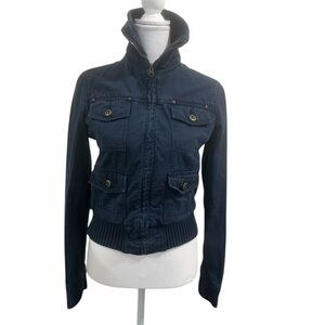 Women’s Zara Navy Blue Utility Moto Jacket Size M